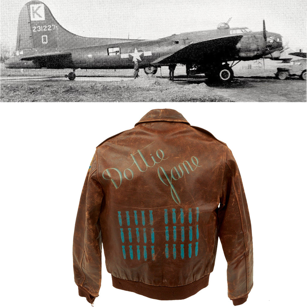 Original U.S. WWII B-17 Dottie Jane 708th Bomb Squadron Named A-2 Flight Jacket  with Research Binder and Journal Entries Original Items