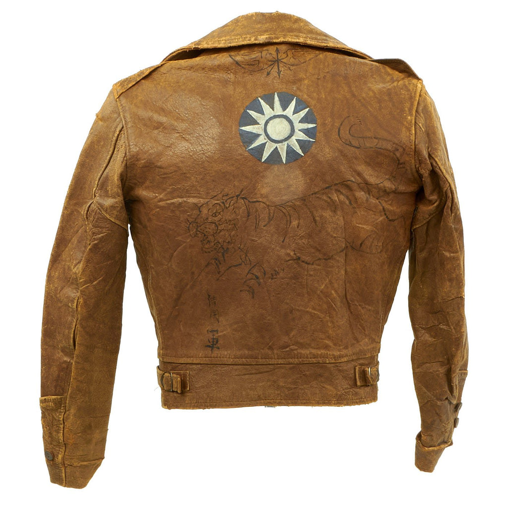 Original WWII Nationalist Chinese Rare Pilot Leather Flight Jacket with Artwork - Flying Tigers Original Items