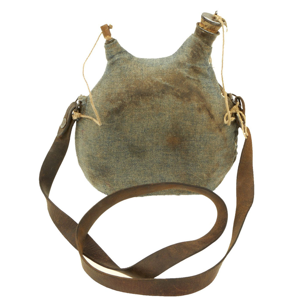 Original French WWI Model 1877 Canteen in Horizon Blue with Shoulder Strap - Bidon Original Items