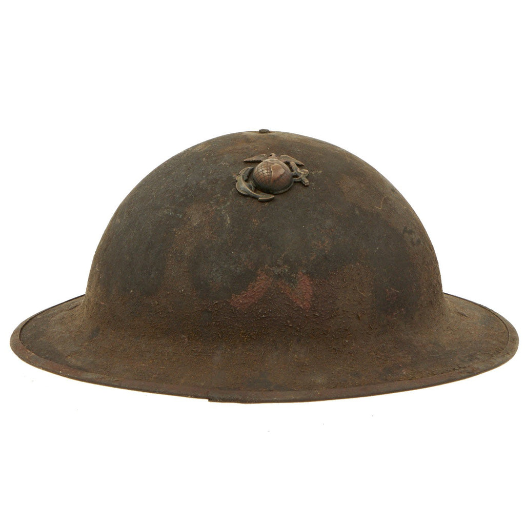 Original WWI U.S. Marine Corps Service Worn M1917 Doughboy Helmet Shell with EGA Badge Original Items