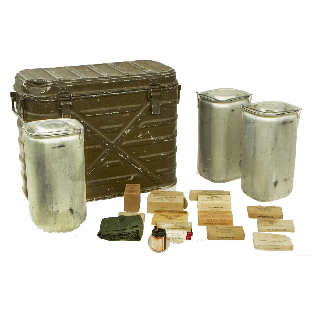 Original U.S. Korean War 1953 Dated Aluminum Mermite Hot Cold Insulated Food Container with First Aid Supplies Original Items