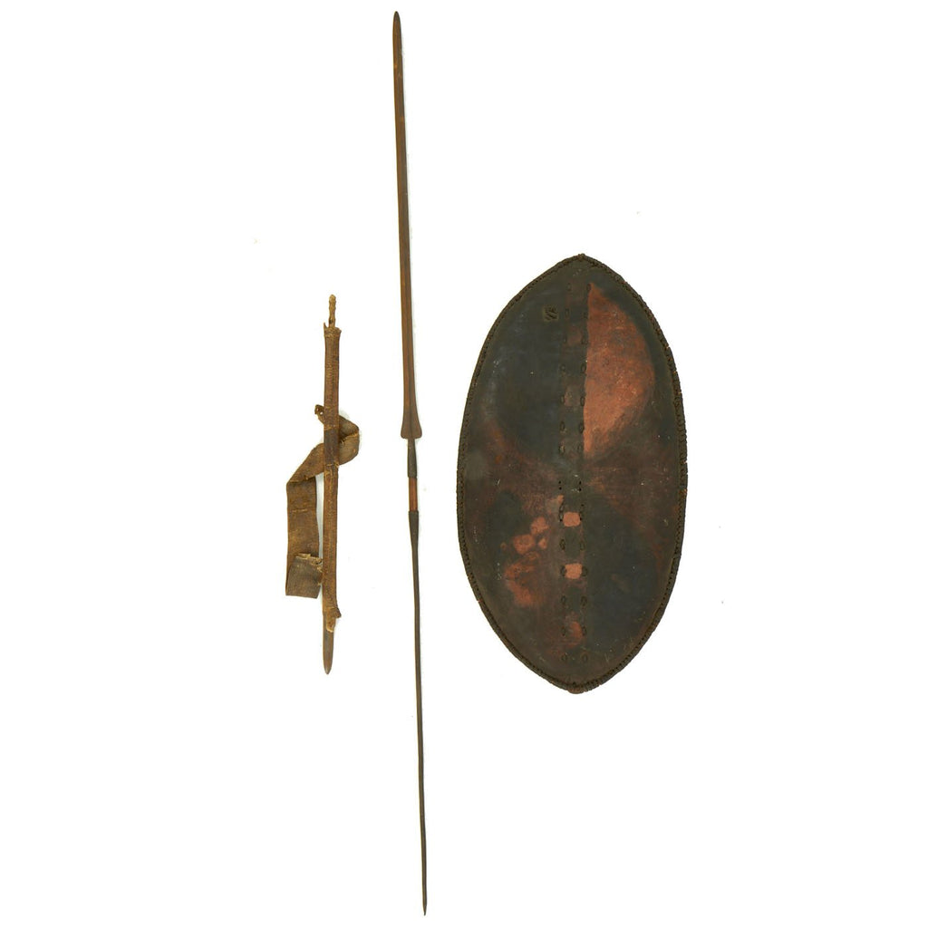 Original Victorian Era East African Sword, Long Lion Spear & Shield Set from the Maasai People Original Items
