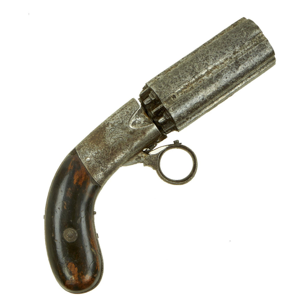 Original 19th Century British Pepperbox Percussion Revolver with Ring Trigger by J.R. Cooper - circa 1843 Original Items