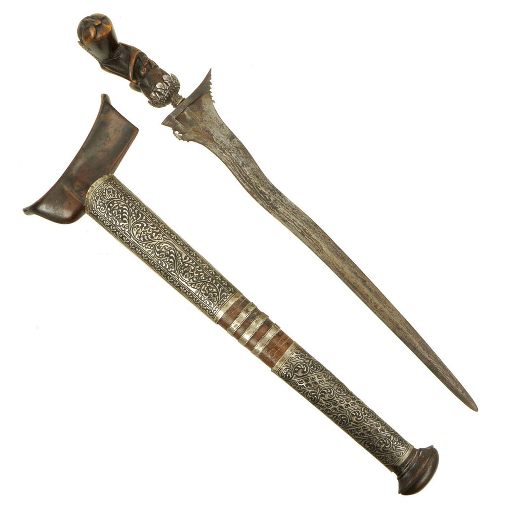 Original Dutch East Indies Kris Dagger with Carved Handle in Scabbard from the Island of Java - circa 1850 Original Items