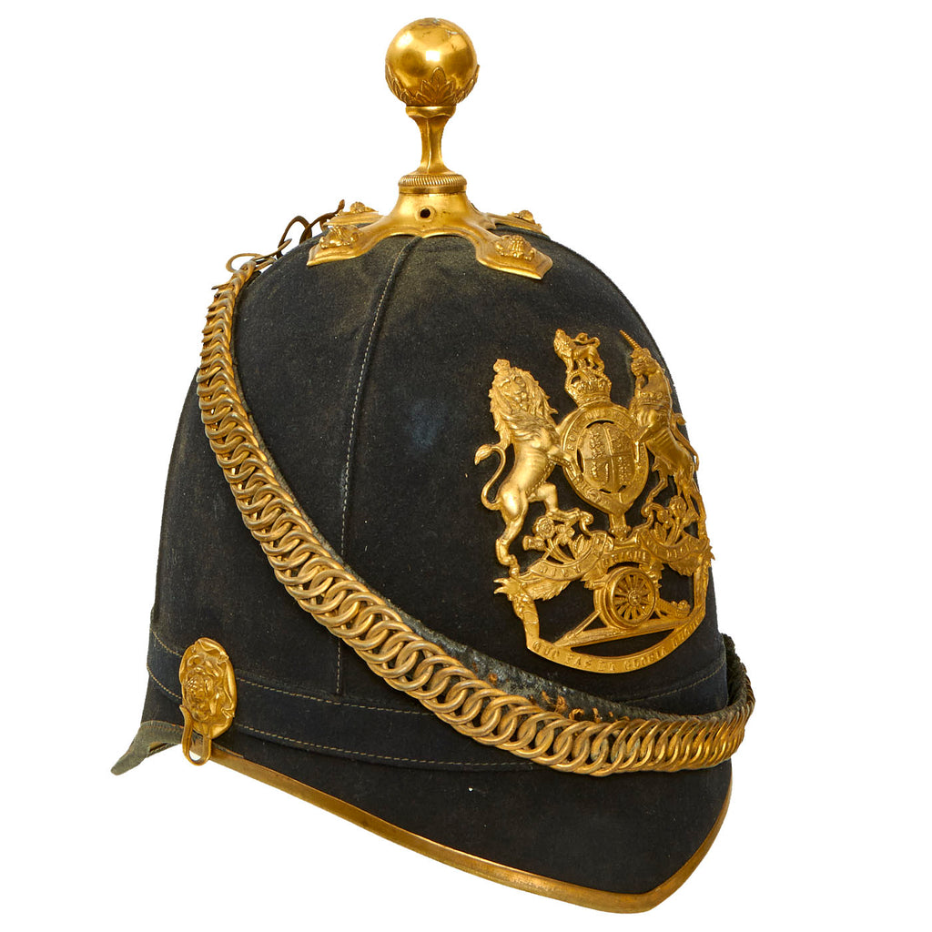 Original British Victorian Army Artillery Officer Blue Cloth Dress Spike Helmet - Pre-WWI Original Items