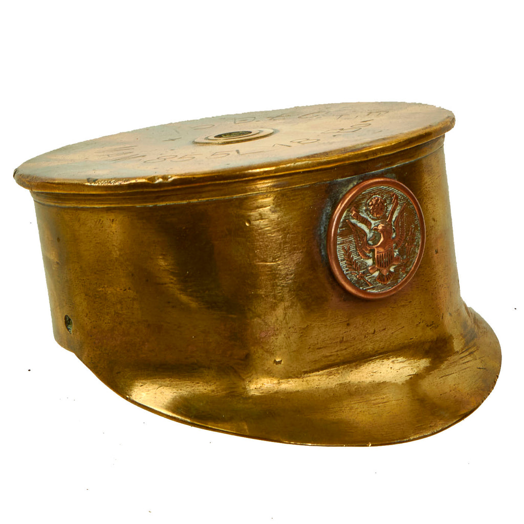 Original U.S. WWI Trench Art Brass 75mm Artillery Shell Visor Cap - dated 1918 Original Items