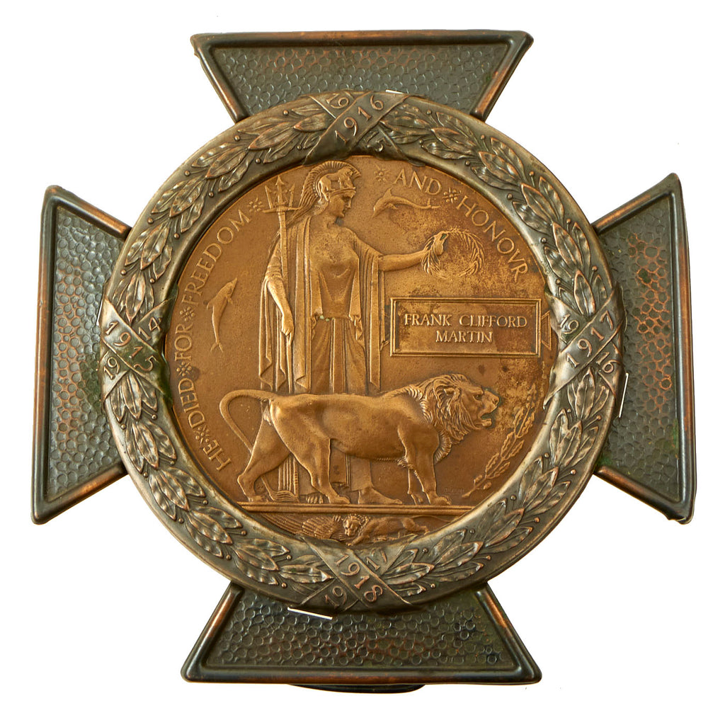 Original British WWI 1915 KIA Framed Death Penny Soldier Memorial - Pte Frank Martin, 2/6th Cyclist Battalion Original Items