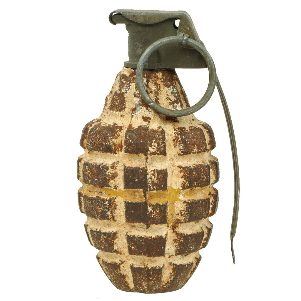 Original U.S. WWII Inert MkII Pineapple Frag. Grenade Painted White for Israeli Use Post-War Original Items