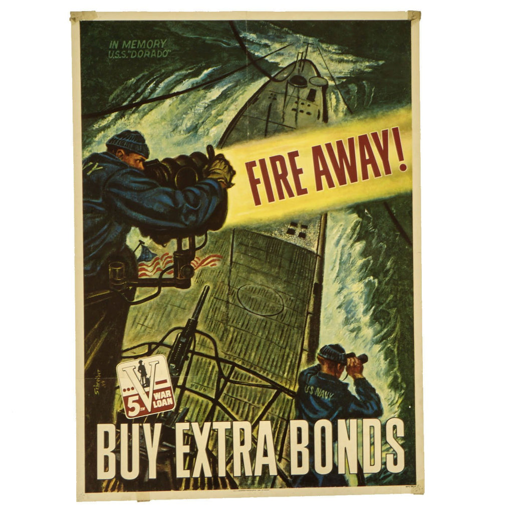Original U.S. WWII Propaganda Poster - USS Dorado Submarine - Buy Extra War Bonds Original Items