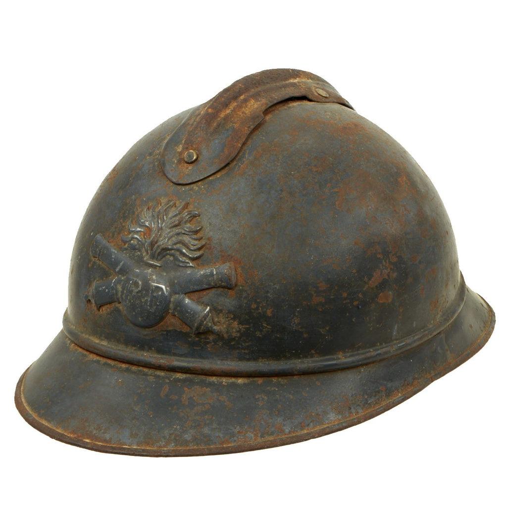 Original French WWI Model 1915 Adrian Helmet with Artillery Plate Original Items