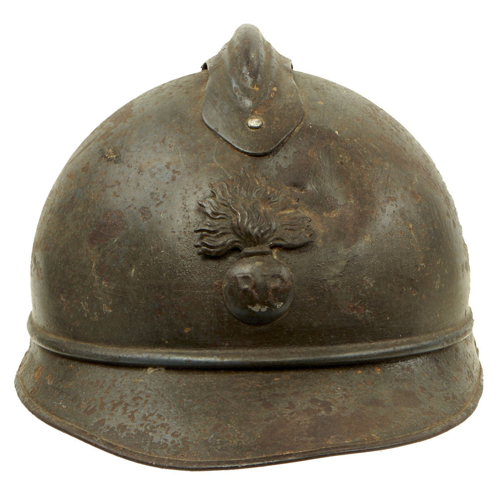 Original French WWI Battle Damaged Model 1915 Adrian Infantry Helmet - Horizon Blue Original Items