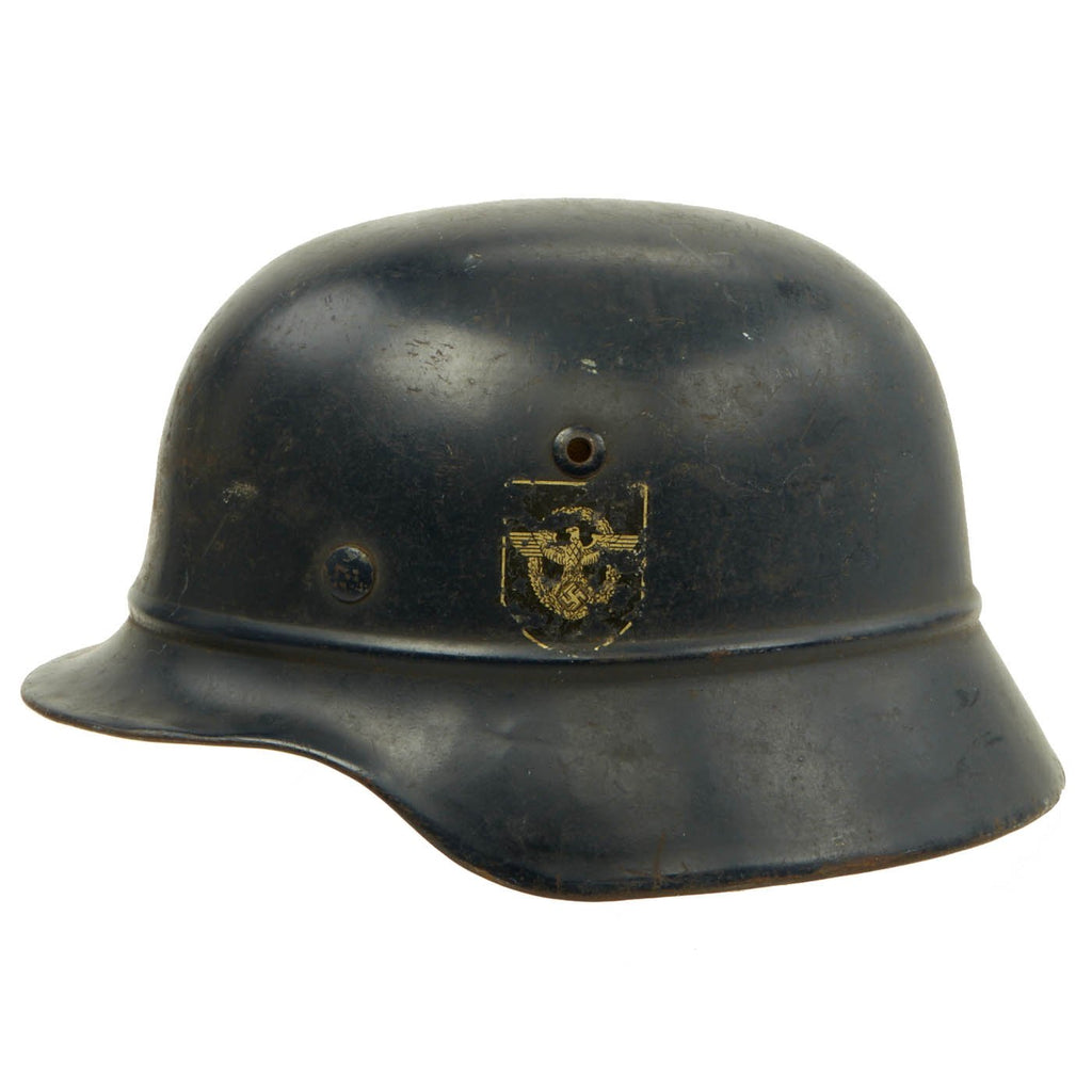 Original German WWII Named Beaded M35 NSDAP Double Decal Civic Police Steel Helmet - marked NS64 Original Items