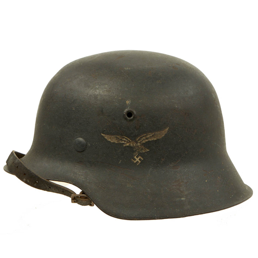 Original German WWII M42 Single Decal Luftwaffe Helmet with 53cm Liner & Chinstrap - ckl60 Original Items