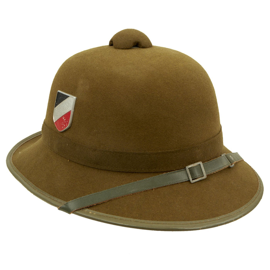 Original German WWII Unissued 2nd Model 1942 dated Afrikakorps DAK Sun Helmet by JHS with Badges - size 56 Original Items