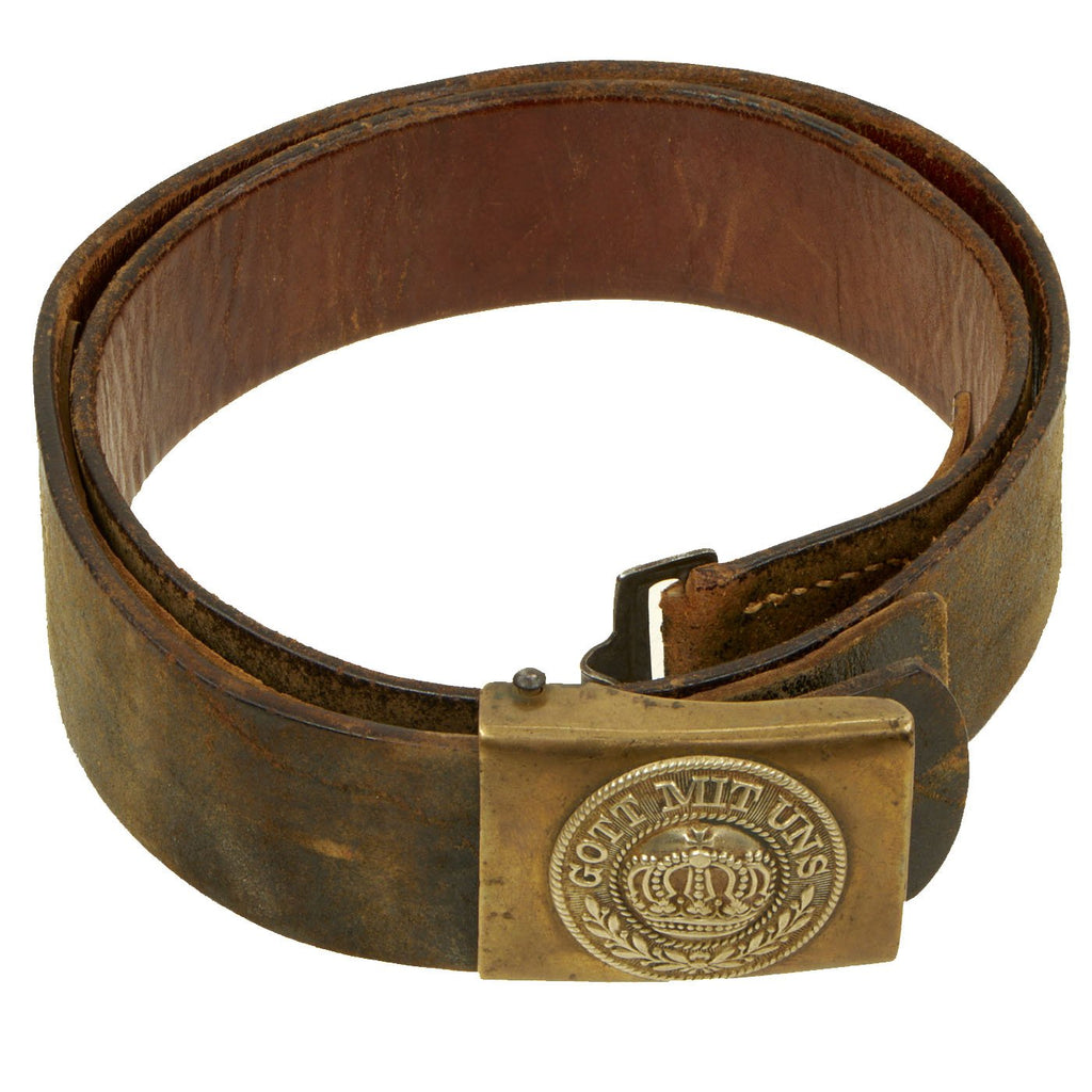 Original Imperial German WWI Prussian Enlisted Mans “Gott Mit Uns” Brass & Nickel Belt Buckle on a 1940 Dated Belt Original Items