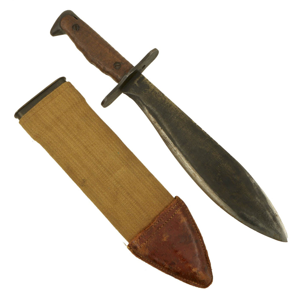 Original U.S. WWI Model 1917 Bolo Knife by Plumb Philadelphia with Canvas Scabbard by Brauer Bros. - dated 1918 Original Items