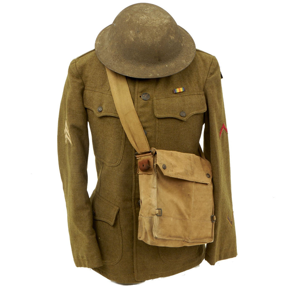 Original U.S. WWI 33rd Division Named Doughboy Grouping With Unit Marked Helmet and Rare British SBR Gas Mask Original Items