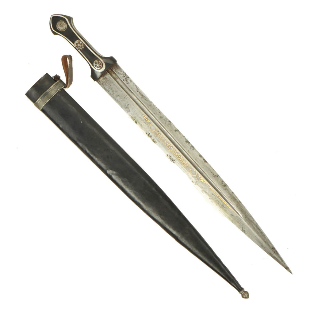 Original Imperial Russian Caucasian Kindjal Dagger with Gold Inlaid Blade & Scabbard - Remounted Original Items