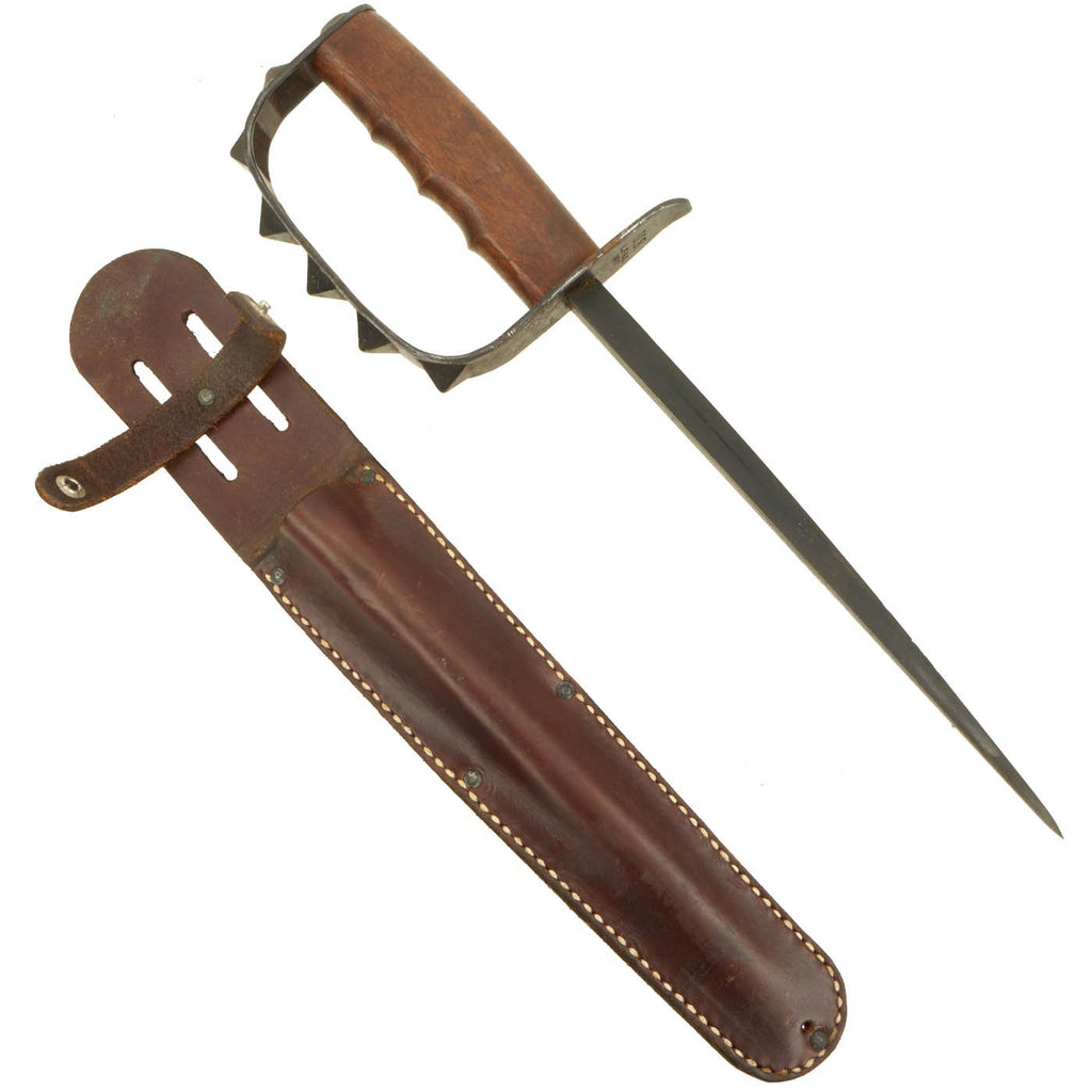 Original U.S. WWI M1917 Trench Knife by L.F. & C. dated 1917 with Replica WWII Leather Scabbard Original Items
