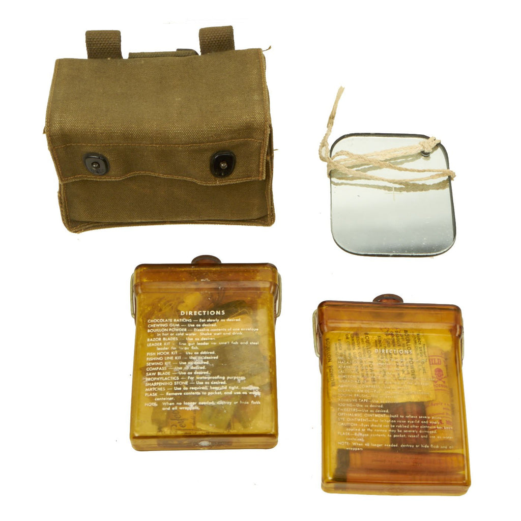 Original U.S. WWII Army Air Corps Type E-17 Emergency Sustenance Kit with Mirror & Contents in Carrier Original Items