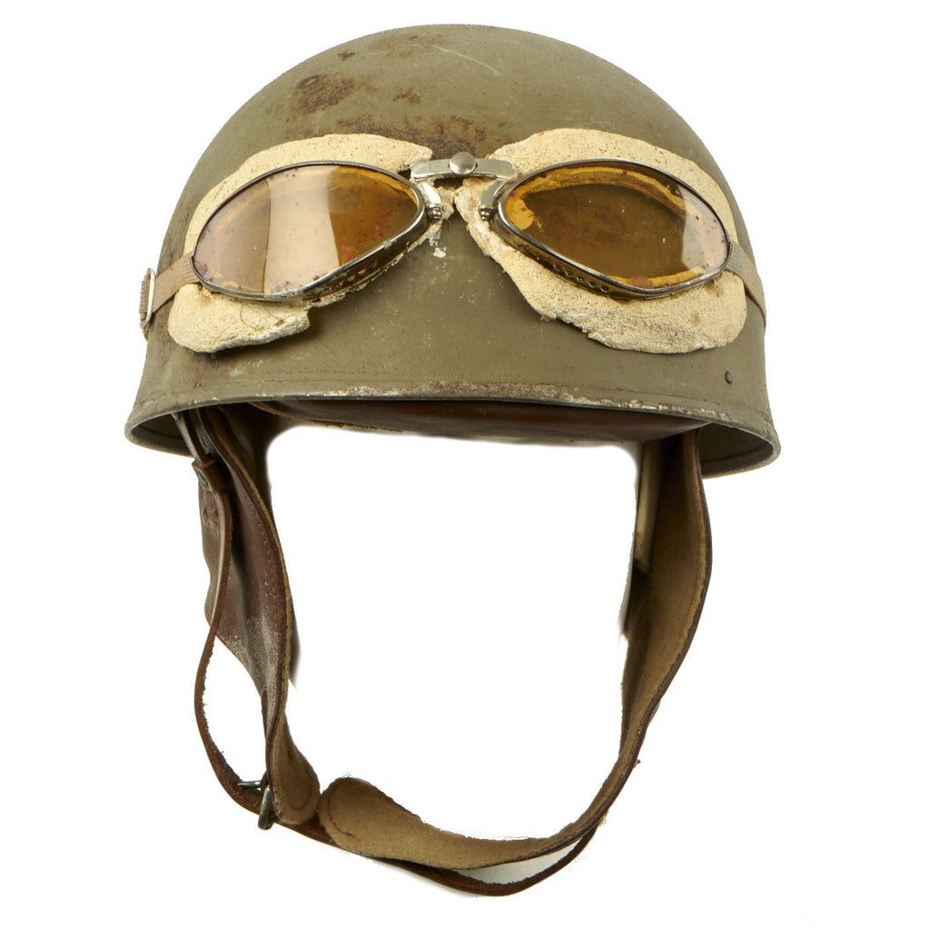 Original WWII British 1942 Dated MkI Dispatch Rider Helmet by Briggs Motor Bodies with Goggles Original Items