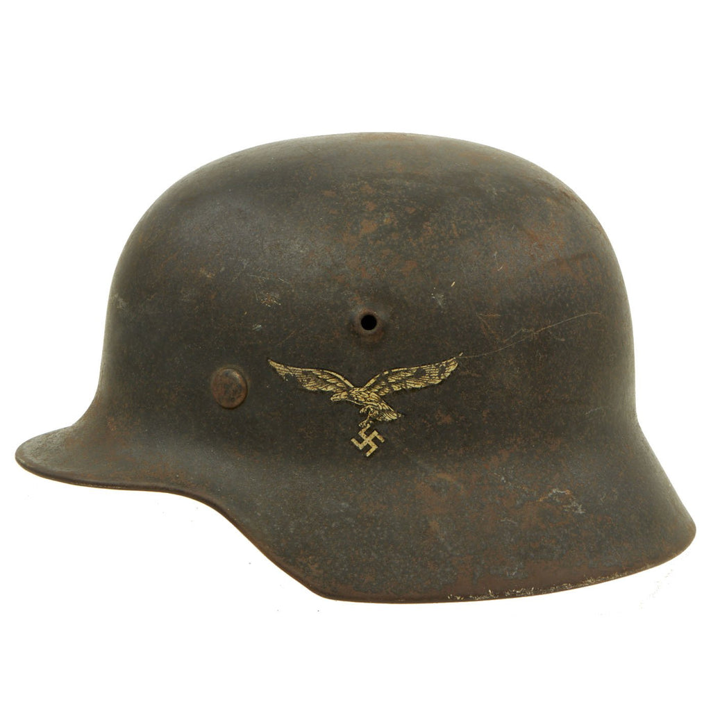 Original German WWII M40 Single Decal Luftwaffe Helmet with Period Replaced Italian Liner - marked SE62 Original Items