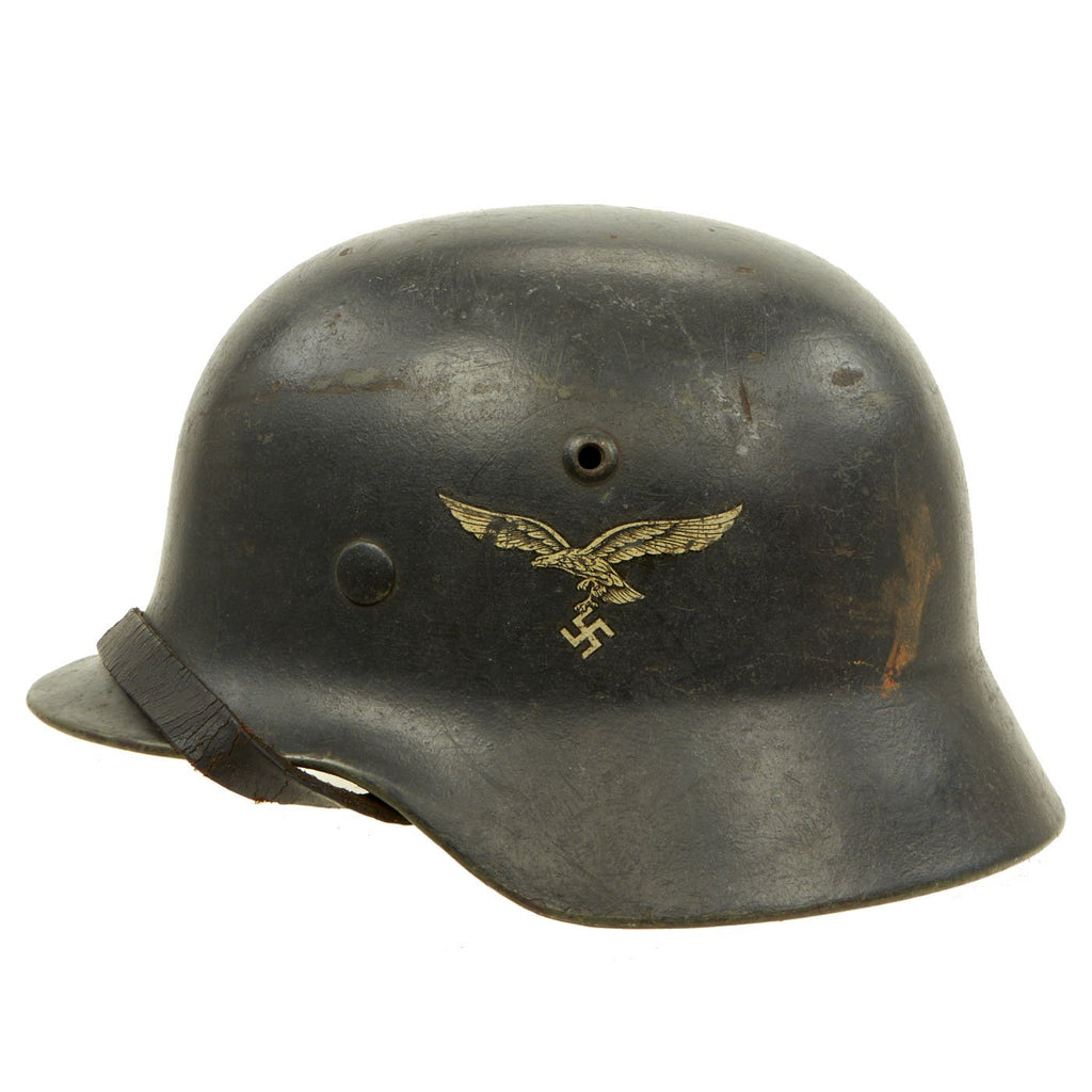 Original German WWII M35 Single Decal Luftwaffe Steel Helmet with 53cm Liner - SE60 Original Items