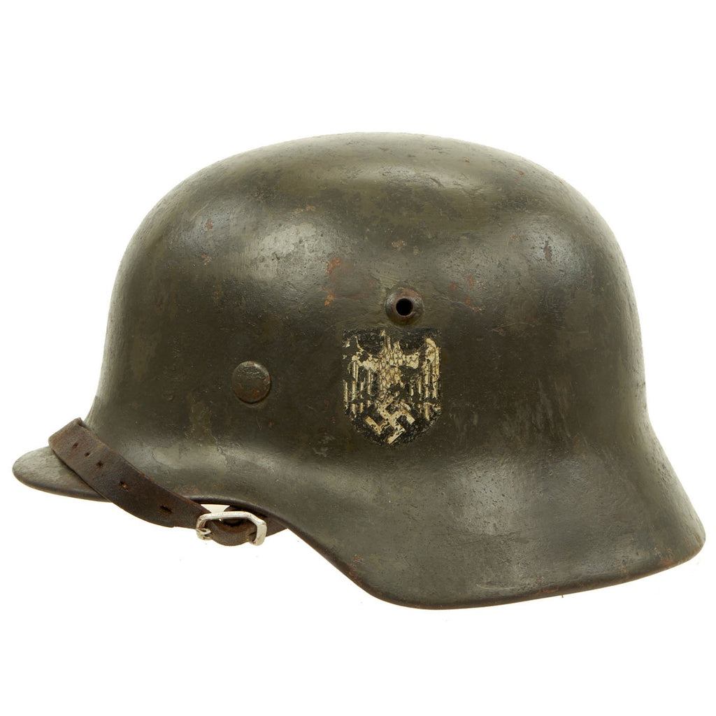 Original German WWII Service Used M35 Single Decal Army Heer Helmet with 55cm Liner - 62cm Shell Original Items