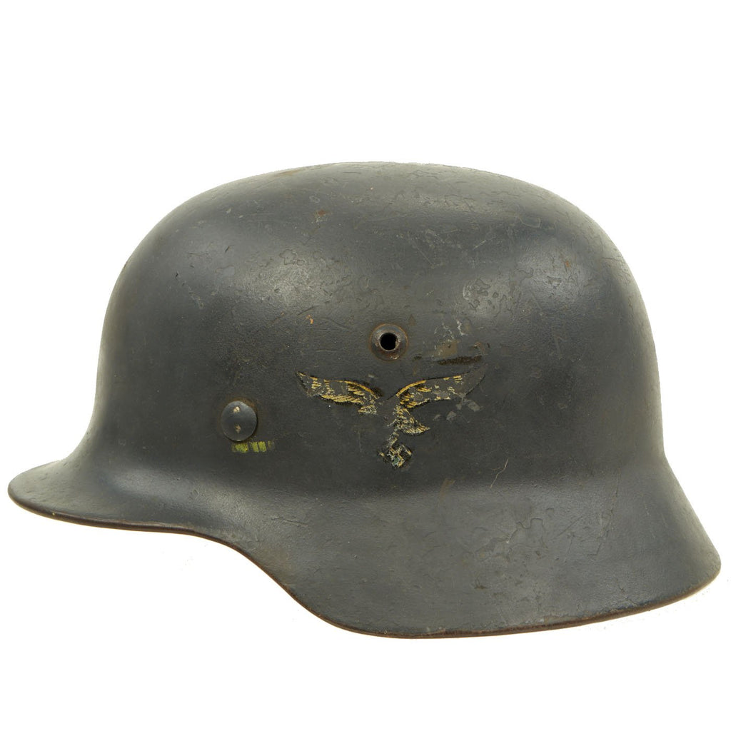 Original German WWII 1938 dated Luftwaffe M35 Double Decal Steel Helmet with 56cm Liner - marked ET64 Original Items