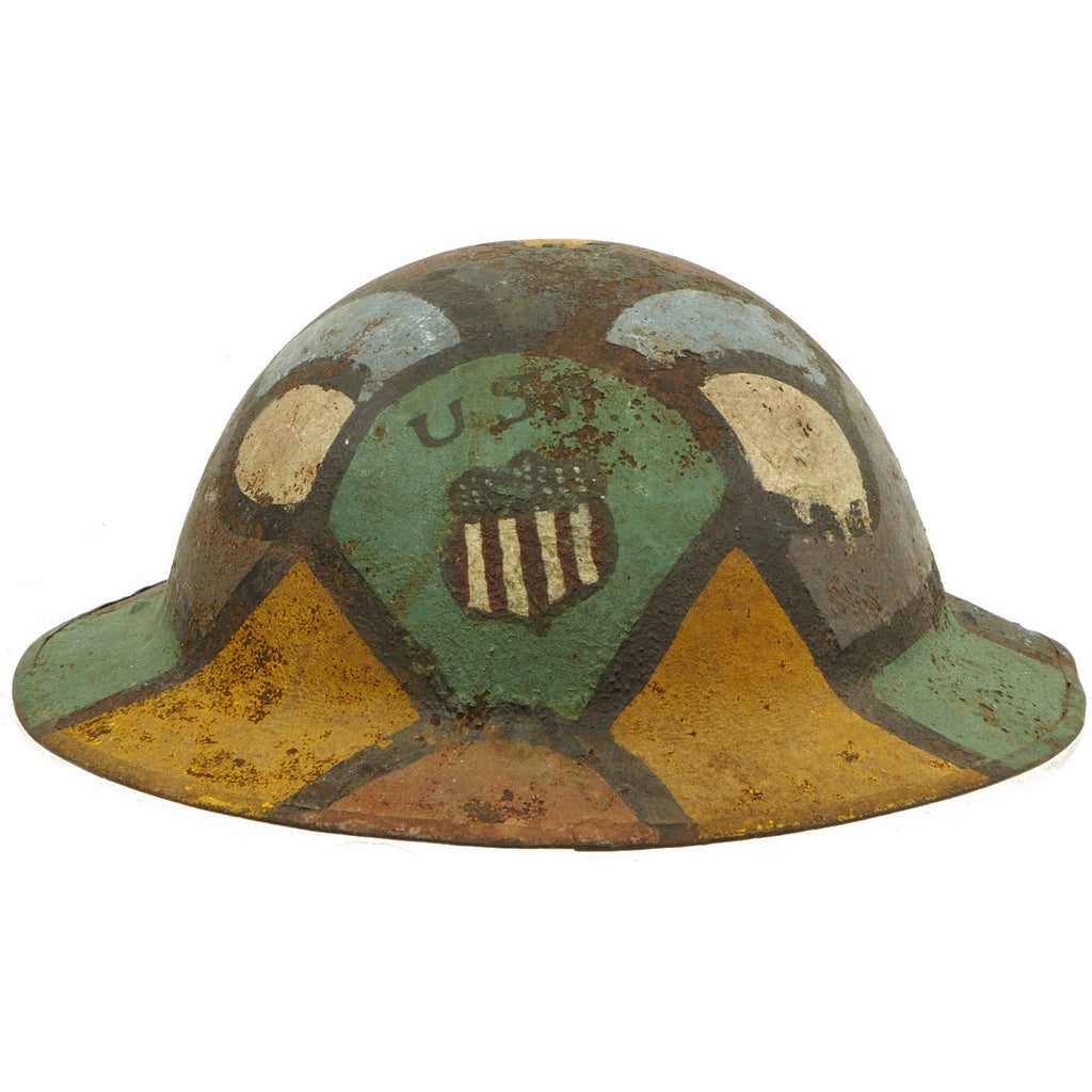 Original U.S. WWI M1917 AEF Camouflaged Painted Doughboy Helmet Original Items