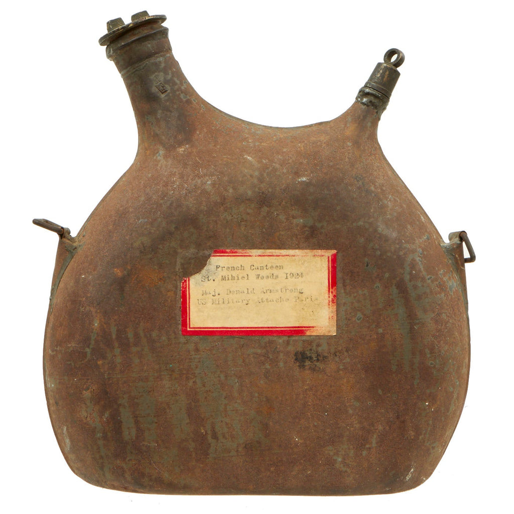 Original French WWI Model 1877 Canteen Tagged 1924 Battlefield Pickup Relic from St. Mihiel - ID’d with Tag Original Items