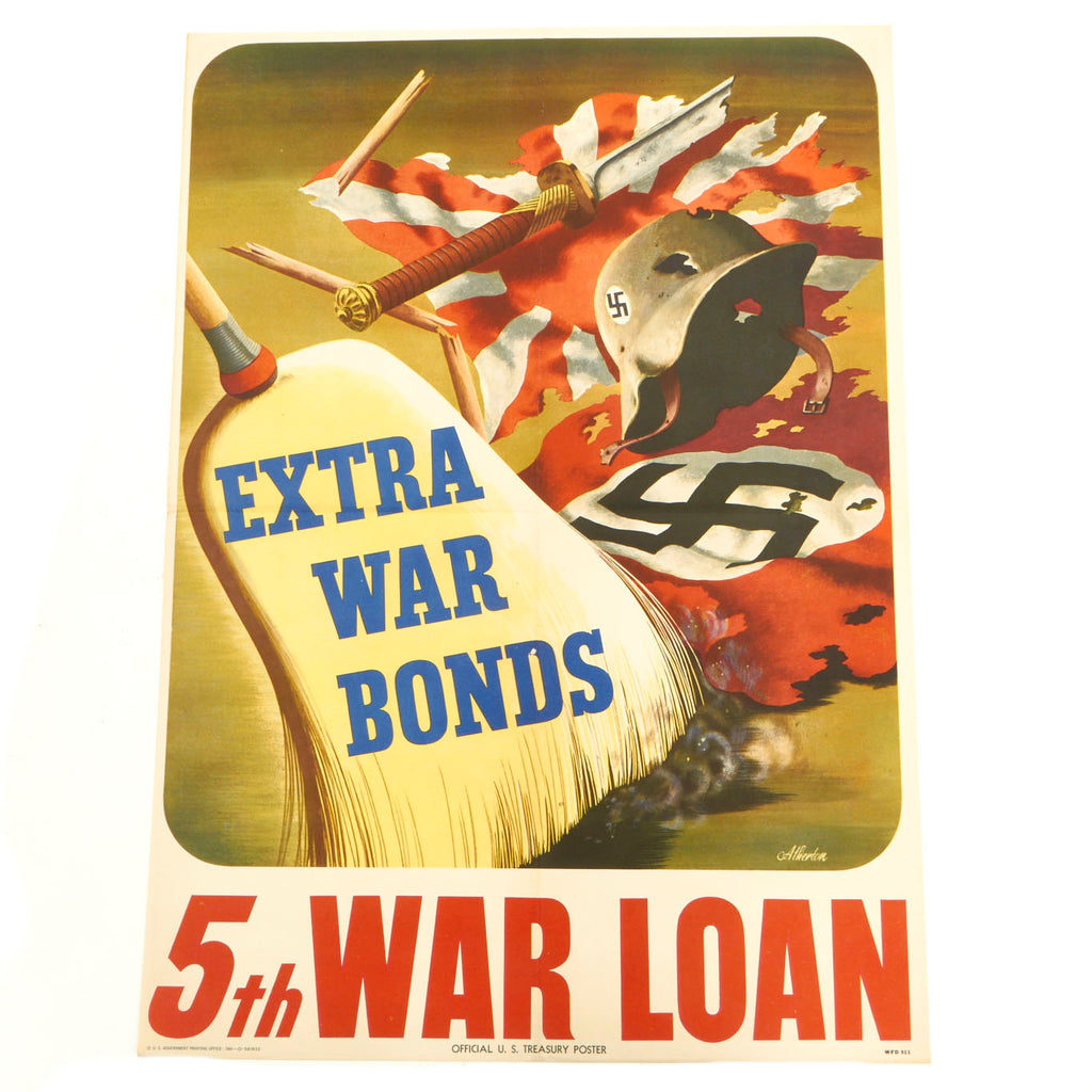 Original Stunning WWII U.S. 1944 Anti-Axis “Sweeping Up The Axis” 5th War Loan Poster by John Atherton - 14.25 " x 20" Original Items