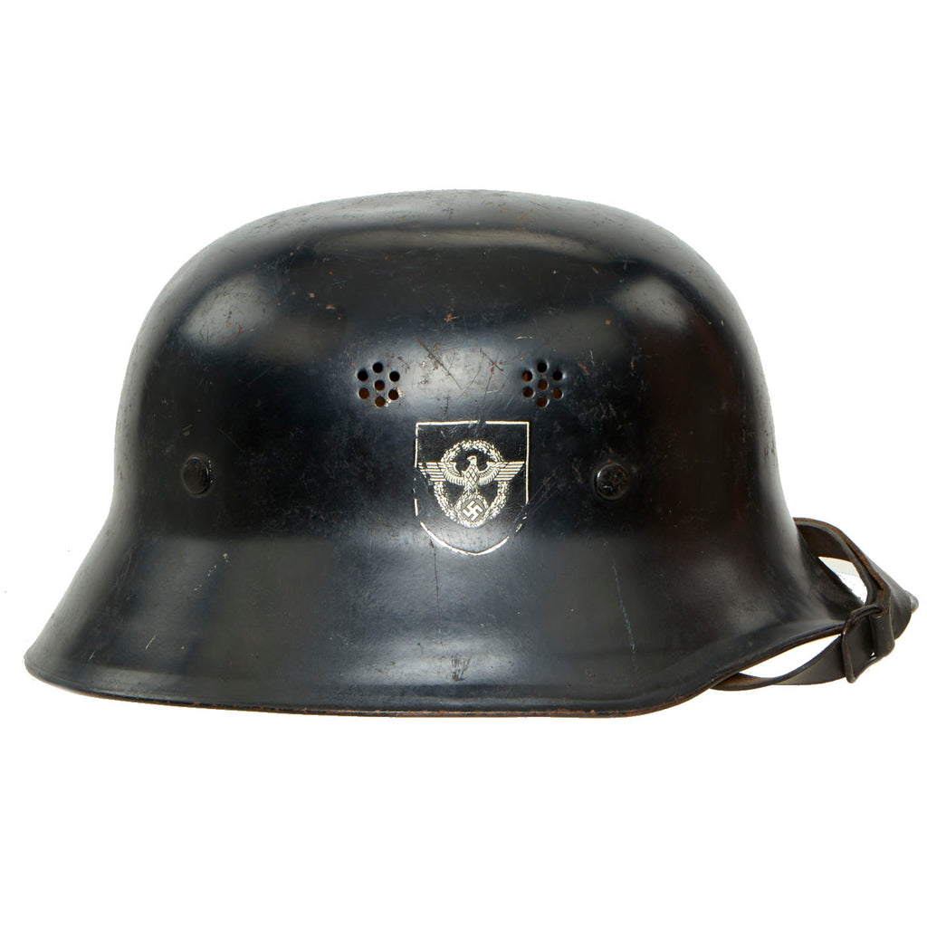 Original German WWII M34 Civic Police Single Decal Steel Helmet - Size 56 Original Items
