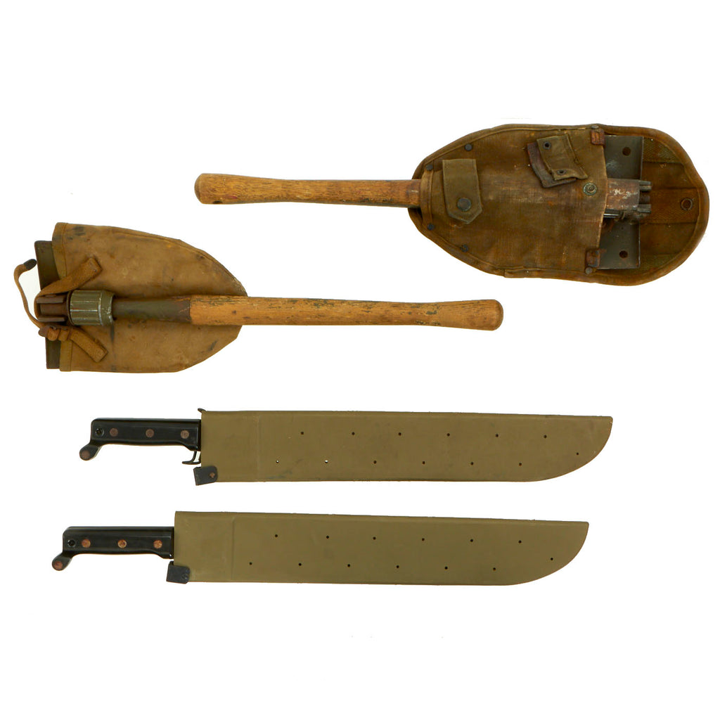 Original U.S. WWII Vietnam & Cold War Era Entrenching Tool and Machete Lot - 4 Items Original Items