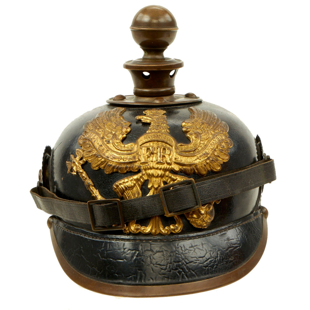 Original German WWI Named Prussian M1895 Artillery Pickelhaube Helmet - Kugelhelm - Gilded Wappen - Beautiful Untouched Example Original Items