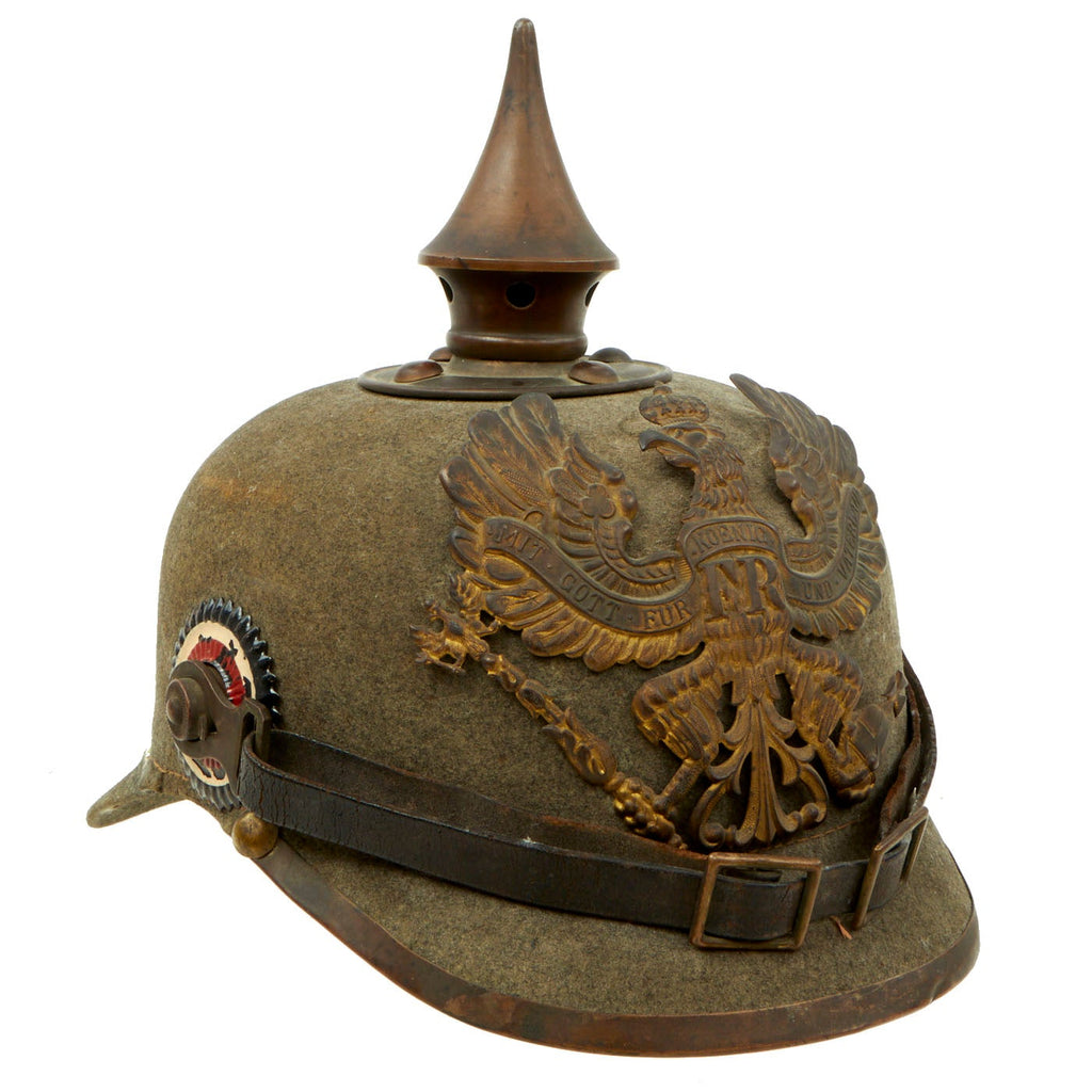 Original Imperial German WWI Prussian M1895 Infantry Ersatz Felt Pickelhaube Fitzhelme Spiked Helmet - Rare Simplified Pattern Original Items