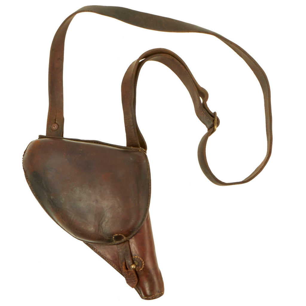 Original WWI French Model 1892 Lebel Revolver Leather Clamshell Holster with Cross Strap Original Items
