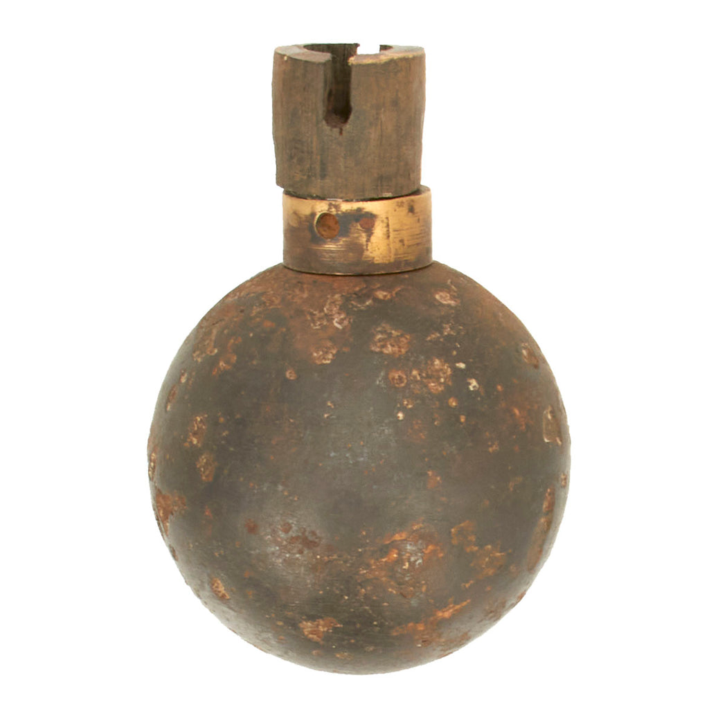 Original French WWI Model 1914 Bracelet Ball Hand Grenade with Fuse & Pull Ring Housing - Inert Original Items