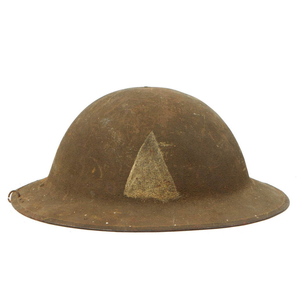Original U.S. WWI M1917 Doughboy Helmet with Painted British 1st Division Insignia and Holes for Wilmer Eye Shields Original Items