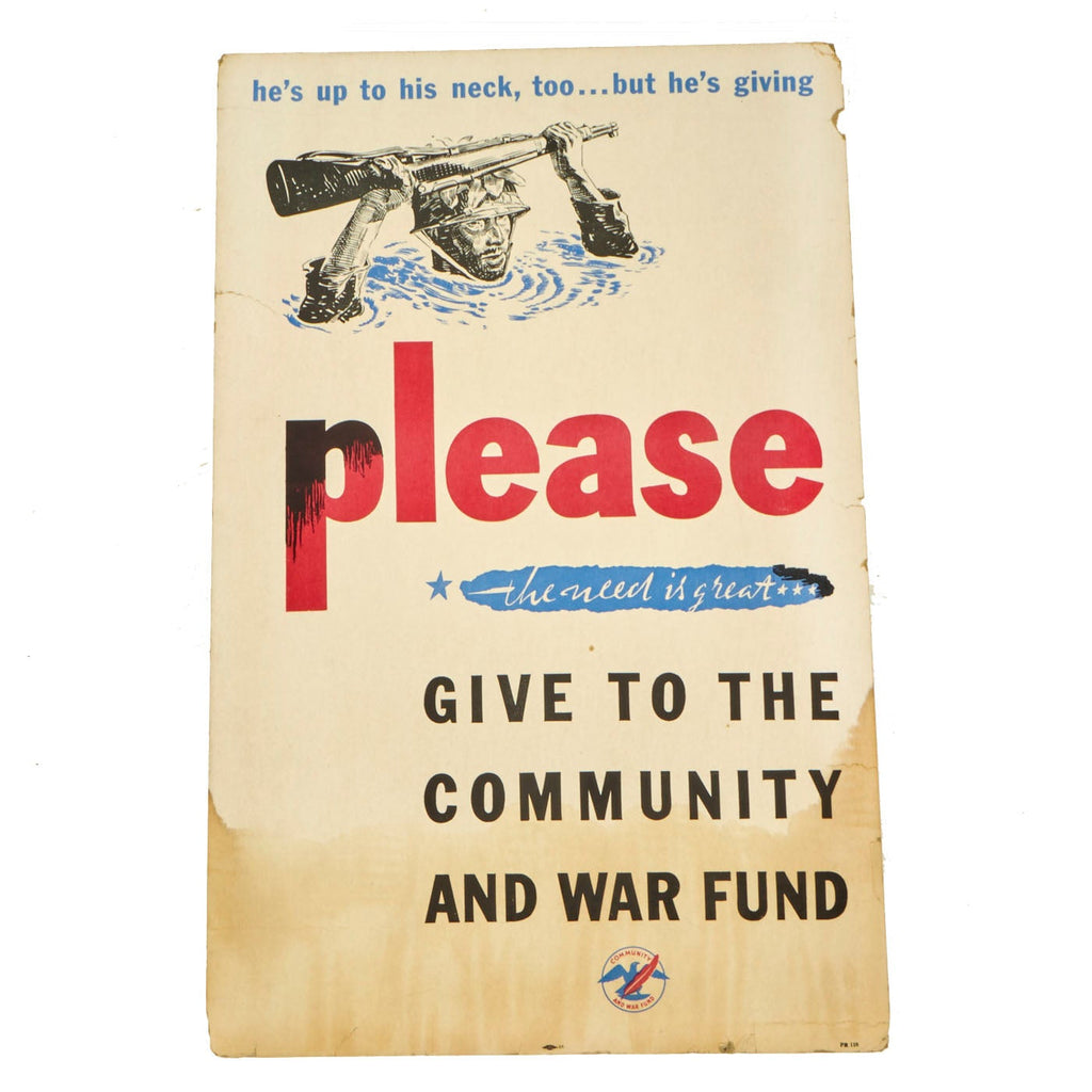 Original U.S. WWII War Fund Poster - He’s Up To His Neck,Too… But He’s Giving Original Items
