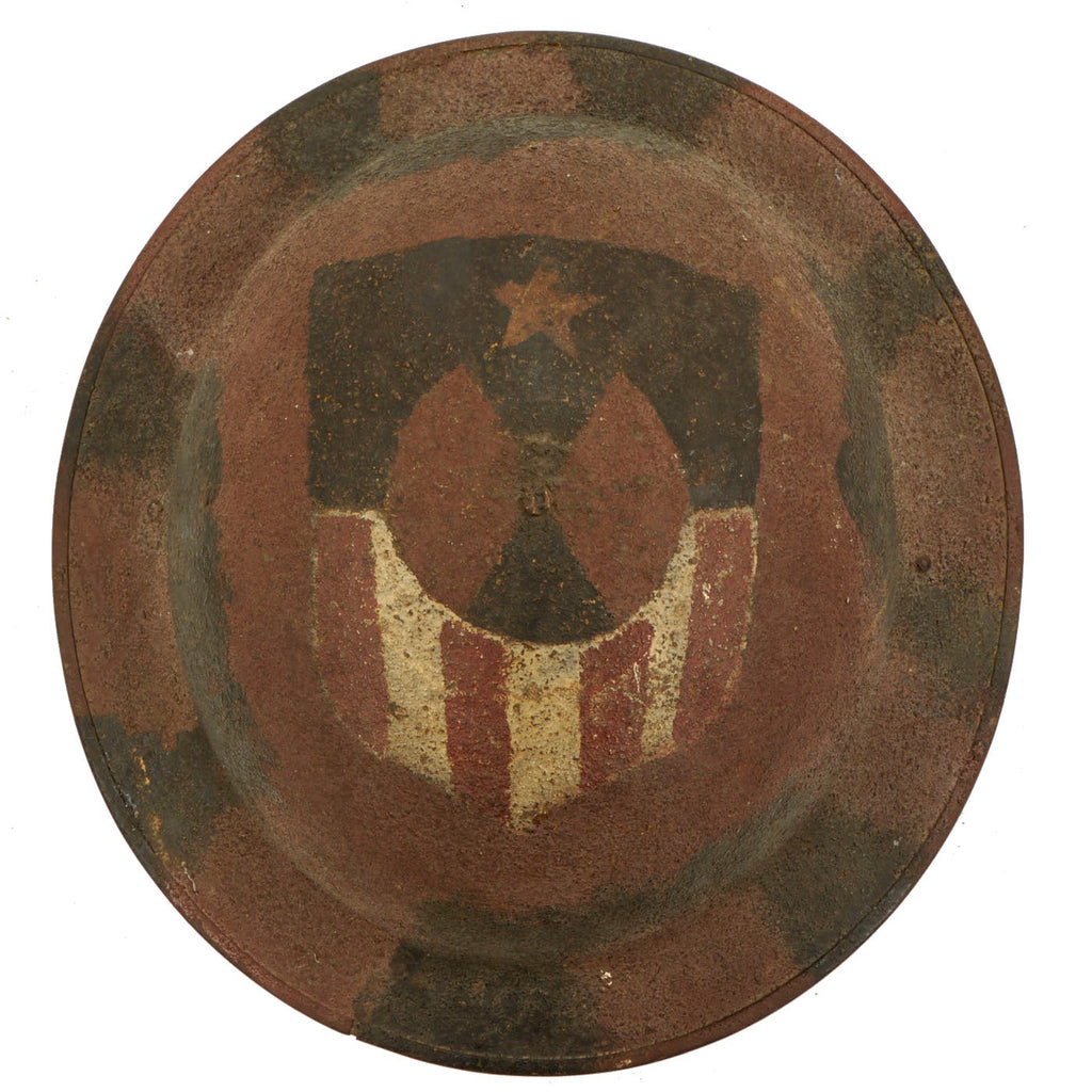 Original U.S. WWI M1917 7th Infantry Division Doughboy Helmet with Textured Camouflage Paint Original Items