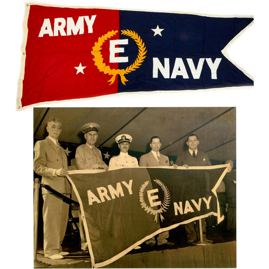 Original U.S. WWII Homefront Army Navy “E” Excellence in Production 3rd Award Pennant Lot For Factory War Production, Presented To Western Machine Tool Works in Holland, Michigan - 98” x 48” Original Items