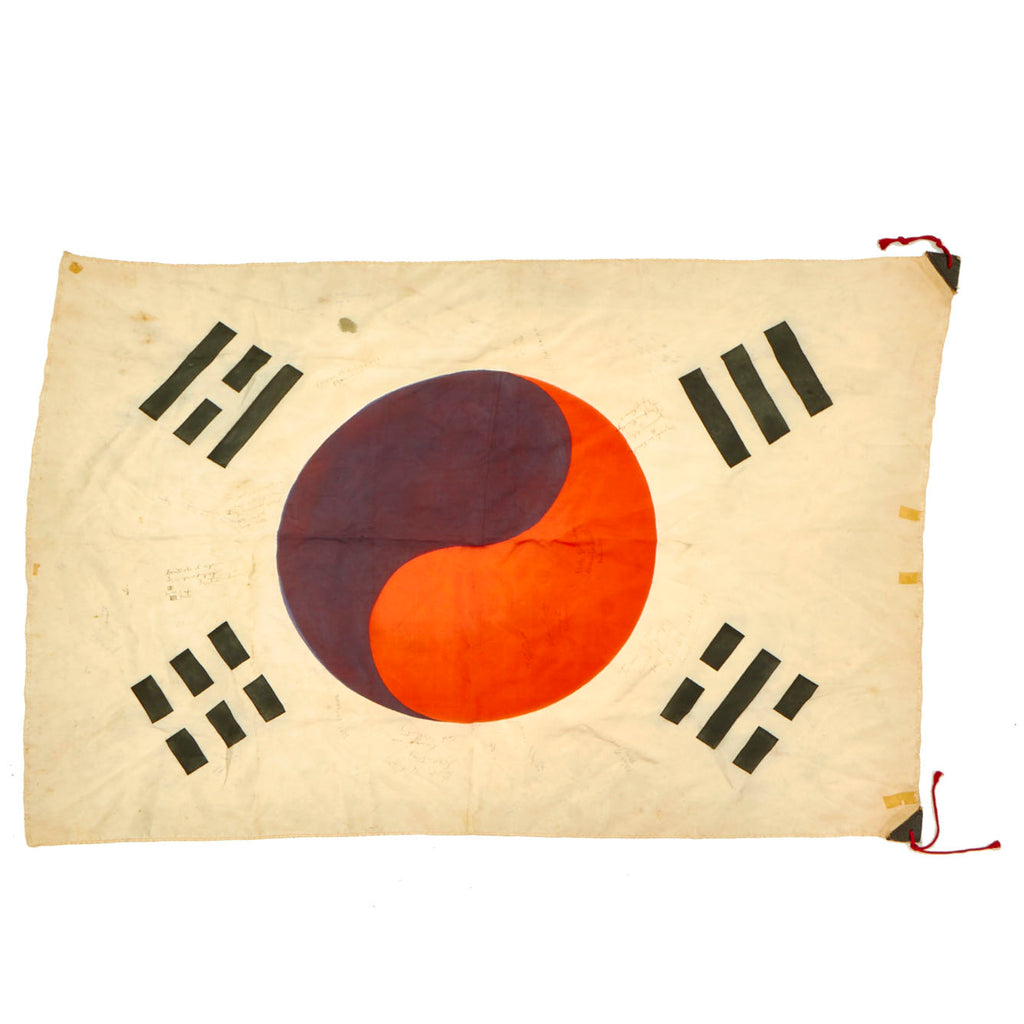 Original Korean War Era Silk South Korean Taegukgi Flag with Numerous American GI Signatures- 24” x 37” Original Items