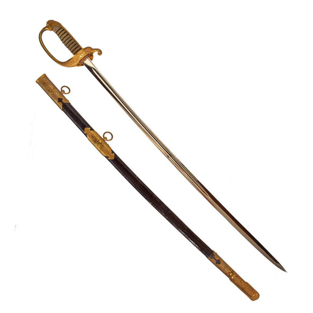 Original Japanese WWII Navy Officer Model 1883 Kyu-Gunto Sword with Leather Parade Scabbard Original Items