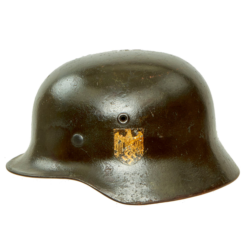 Original German WWII Army Heer M40 Single Decal Steel Helmet with Damaged Liner - EF64 Original Items
