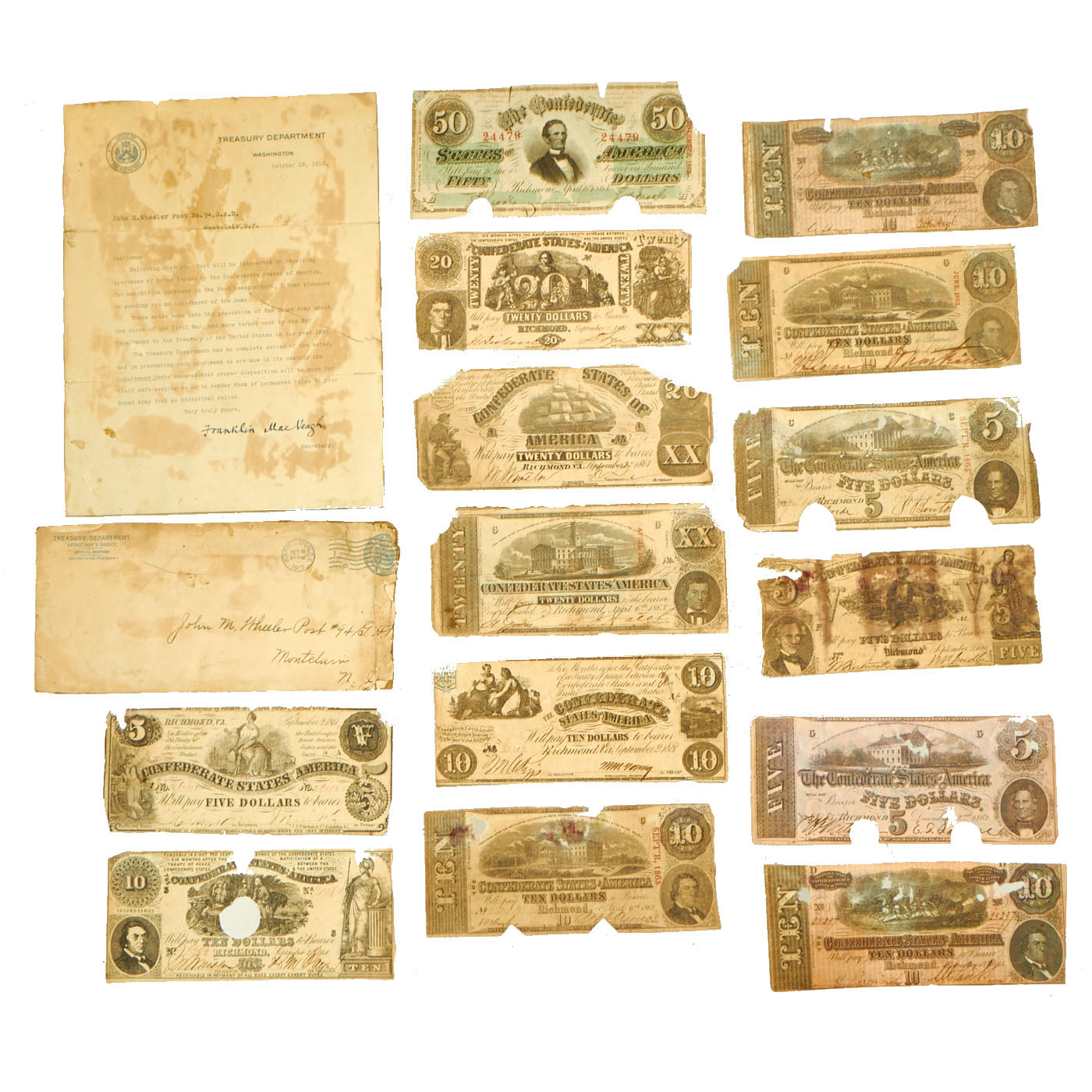 Original U.S. Civil War Confederate Currency Sent From US Treasury To –  International Military Antiques