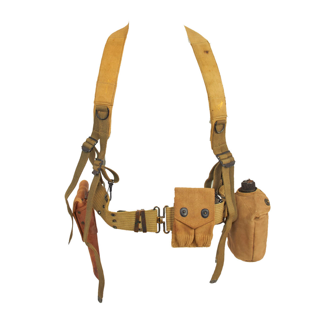 Original WWII U.S. Officer’s Field Gear Set: M1936 Pistol Belt, Rare M1911 Holster made by Craighead,  1911 Magazine Pouch, M-1943 Field Suspenders, M-1910/42 Canteen, Cup, and Cover Original Items
