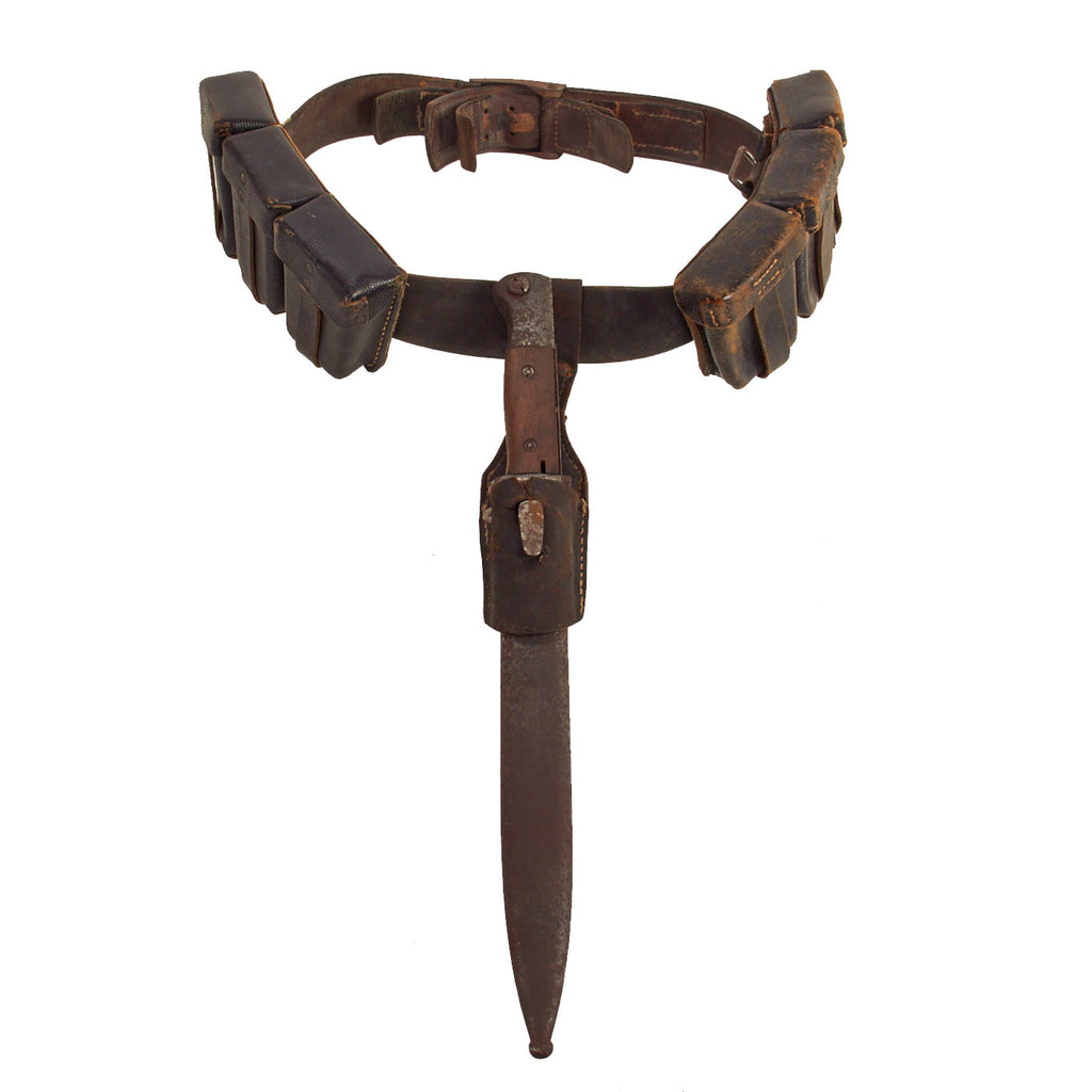 Original German WWII Army (Heer) Field Gear Set: Belt, Buckle, 98k Bayonet, Frog, and Ammo Pouches Original Items