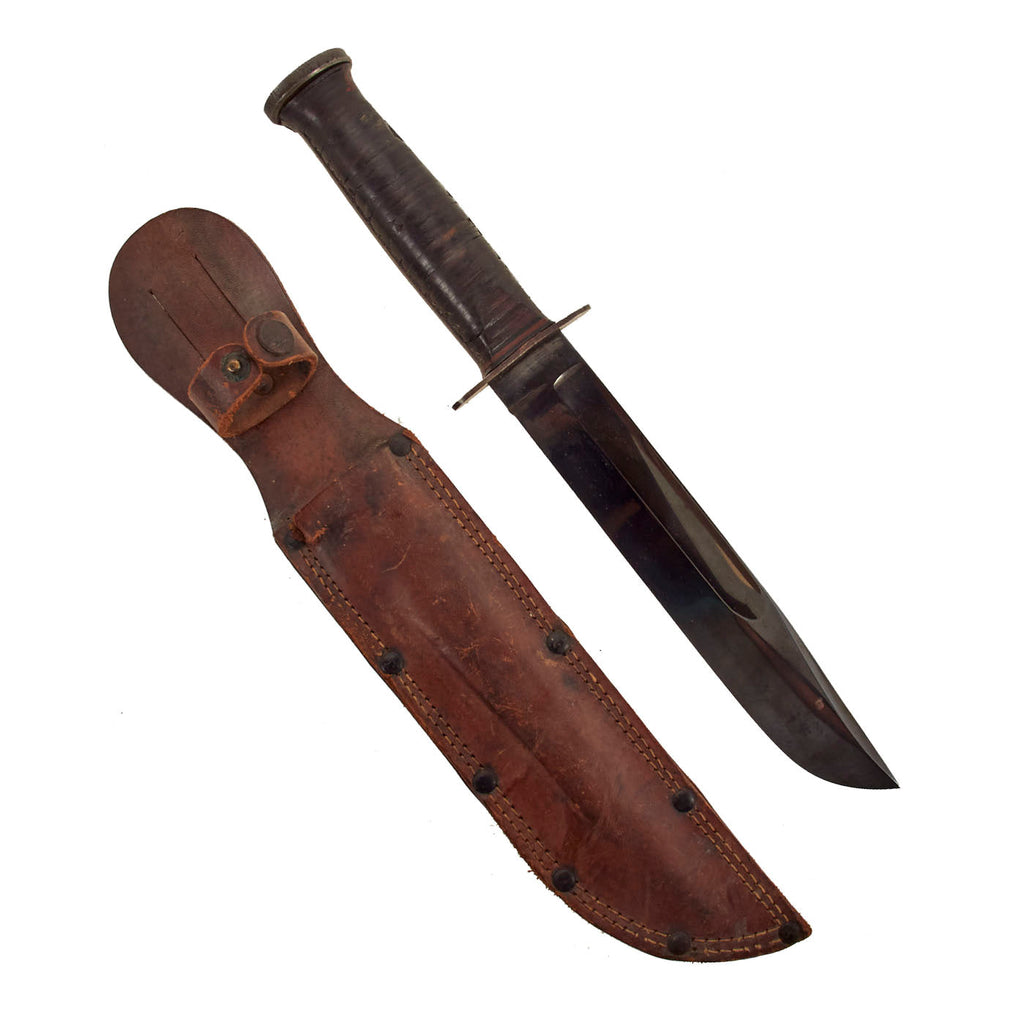 Original U.S. WWII Western G-46-8 "KA-BAR" Style Fighting Knife with Correct Leather Scabbard - Near Mint Blade Original Items