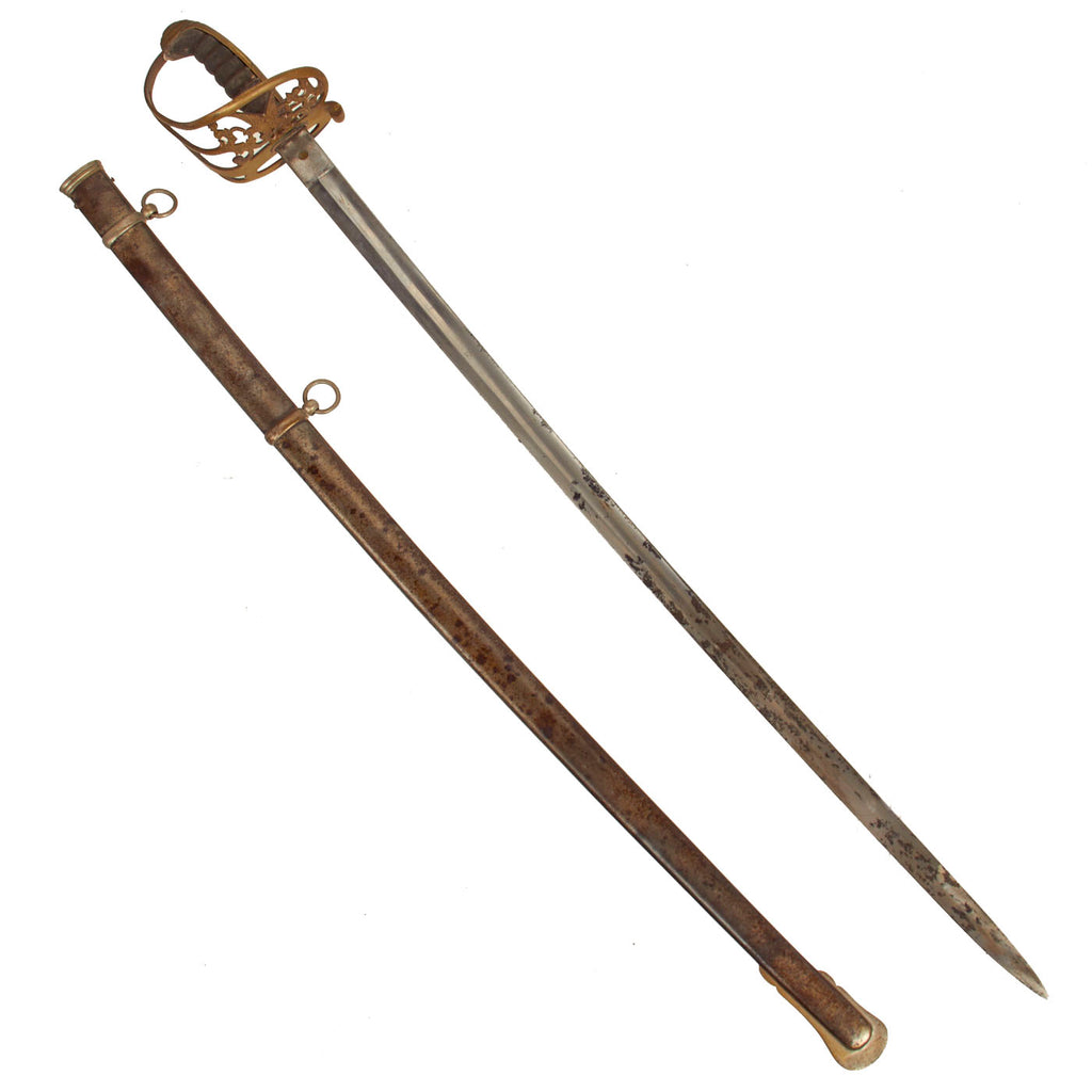 Original U.S. Civil War M-1850 Style German Imported Non-Regulation Foot Officer’s Sword and Scabbard - Rare Eagle Variant on Basket Original Items